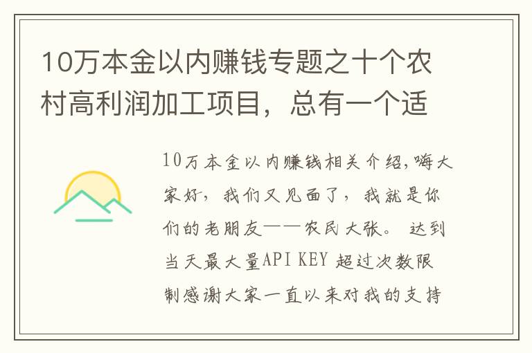 10萬本金以內(nèi)賺錢專題之十個農(nóng)村高利潤加工項目，總有一個適合你，想賺的快來學