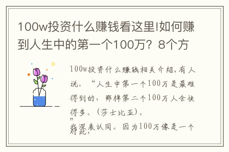 100w投資什么賺錢看這里!如何賺到人生中的第一個100萬？8個方法送給大家