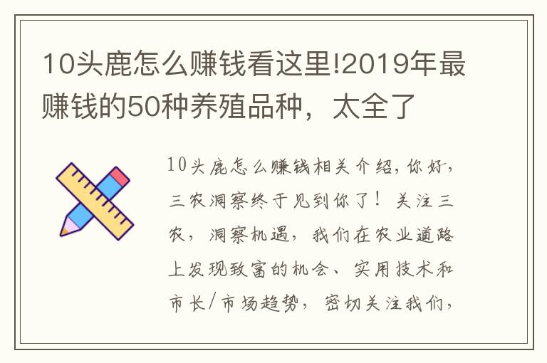 10頭鹿怎么賺錢看這里!2019年最賺錢的50種養(yǎng)殖品種，太全了