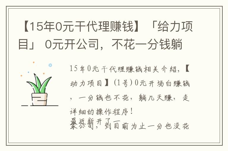 【15年0元干代理賺錢】「給力項目」 0元開公司，不花一分錢躺賺，詳細流程