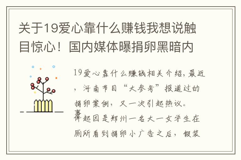 關(guān)于19愛心靠什么賺錢我想說觸目驚心！國內(nèi)媒體曝捐卵黑暗內(nèi)幕，女孩被當(dāng)成商品，給錢隨便挑