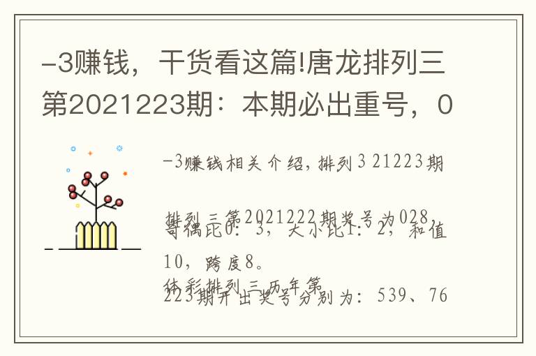 -3賺錢，干貨看這篇!唐龍排列三第2021223期：本期必出重號，02兩碼繼續(xù)賺錢