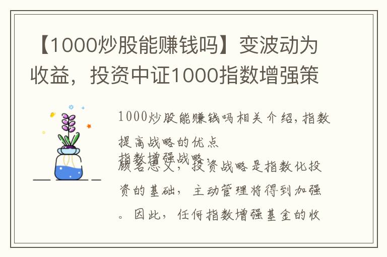 【1000炒股能賺錢嗎】變波動(dòng)為收益，投資中證1000指數(shù)增強(qiáng)策略正當(dāng)其時(shí)