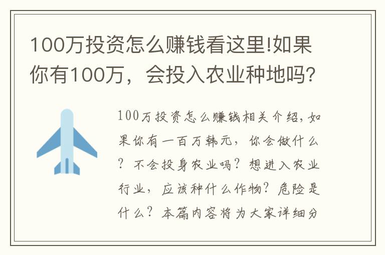 100萬投資怎么賺錢看這里!如果你有100萬，會投入農(nóng)業(yè)種地嗎？種小麥和玉米，凈利潤有多少