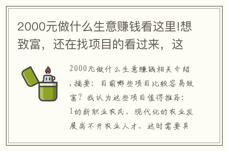 2000元做什么生意賺錢(qián)看這里!想致富，還在找項(xiàng)目的看過(guò)來(lái)，這幾個(gè)項(xiàng)目很適合你