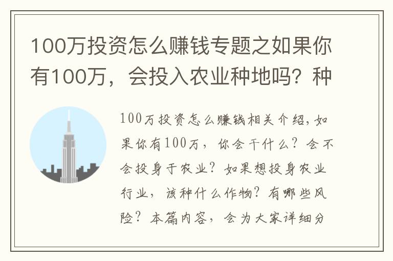 100萬投資怎么賺錢專題之如果你有100萬，會投入農(nóng)業(yè)種地嗎？種小麥和玉米，凈利潤有多少