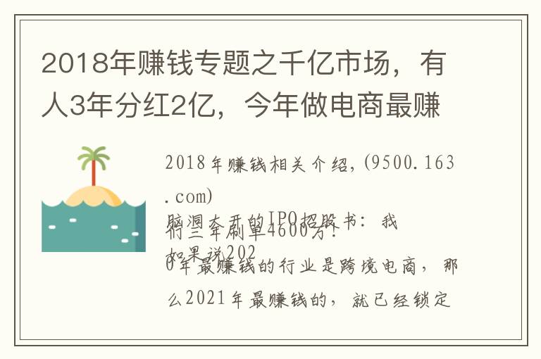 2018年賺錢專題之千億市場，有人3年分紅2億，今年做電商最賺錢的就是它了