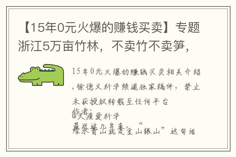 【15年0元火爆的賺錢買賣】專題浙江5萬畝竹林，不賣竹不賣筍，老板可每年躺賺70萬，是騙局嗎？