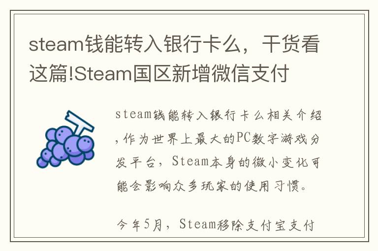 steam錢能轉入銀行卡么，干貨看這篇!Steam國區(qū)新增微信支付