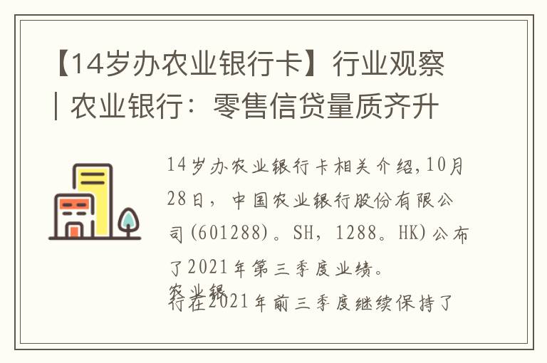 【14歲辦農(nóng)業(yè)銀行卡】行業(yè)觀察｜農(nóng)業(yè)銀行：零售信貸量質(zhì)齊升，同業(yè)份額持續(xù)領(lǐng)先