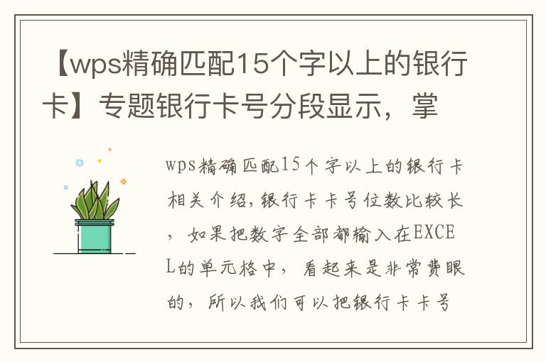 【wps精確匹配15個(gè)字以上的銀行卡】專題銀行卡號(hào)分段顯示，掌握這兩種方法和技巧讓別人刮目相看