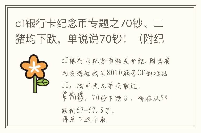 cf銀行卡紀(jì)念幣專題之70鈔、二豬均下跌，單說說70鈔?。ǜ郊o(jì)念幣成交價格）