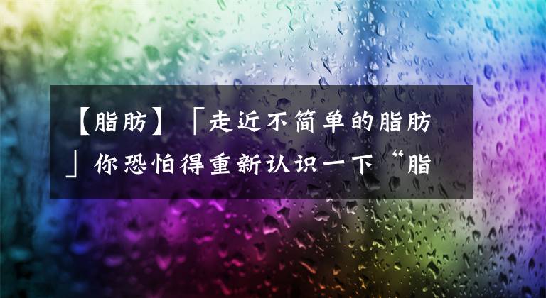 【脂肪】「走近不簡單的脂肪」你恐怕得重新認識一下“脂肪”