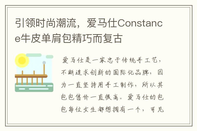 引領時尚潮流，愛馬仕Constance牛皮單肩包精巧而復古