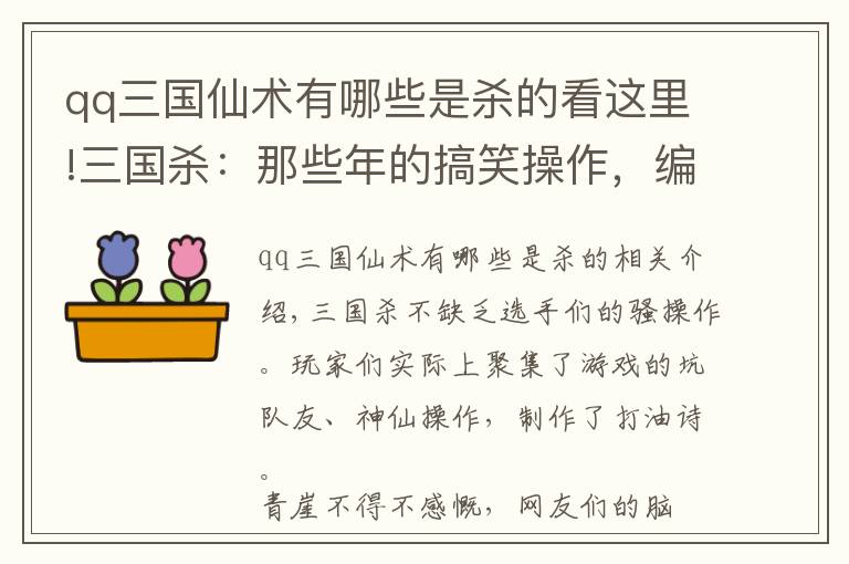 qq三國(guó)仙術(shù)有哪些是殺的看這里!三國(guó)殺：那些年的搞笑操作，編成打油詩(shī)你知道多少