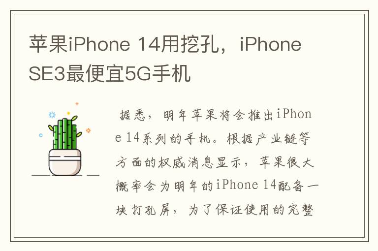 蘋果iPhone 14用挖孔，iPhone SE3最便宜5G手機