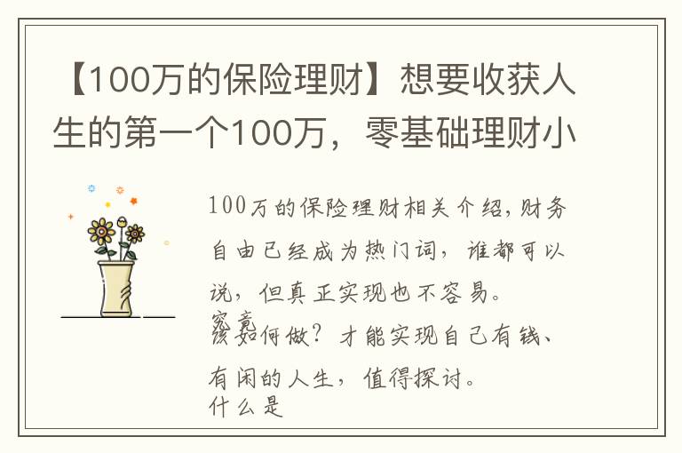 【100萬(wàn)的保險(xiǎn)理財(cái)】想要收獲人生的第一個(gè)100萬(wàn)，零基礎(chǔ)理財(cái)小白，只需要這樣做