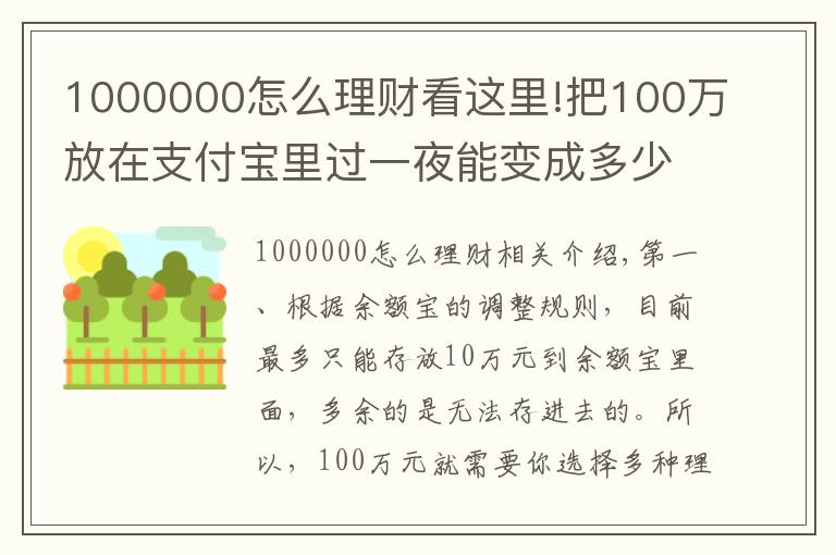 1000000怎么理財(cái)看這里!把100萬放在支付寶里過一夜能變成多少？