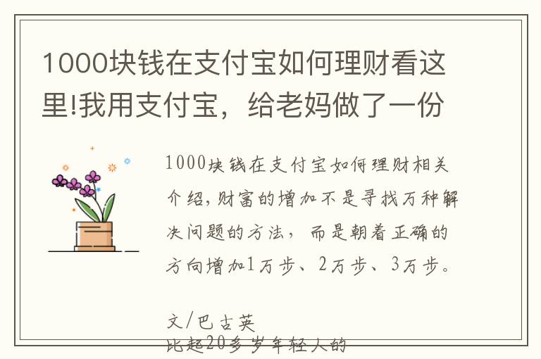 1000塊錢在支付寶如何理財看這里!我用支付寶，給老媽做了一份目標(biāo)年化10%的理財方案