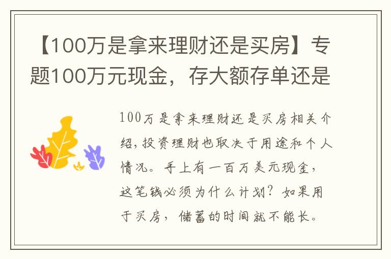 【100萬(wàn)是拿來(lái)理財(cái)還是買房】專題100萬(wàn)元現(xiàn)金，存大額存單還是購(gòu)買銀行理財(cái)產(chǎn)品？老年人這樣規(guī)劃