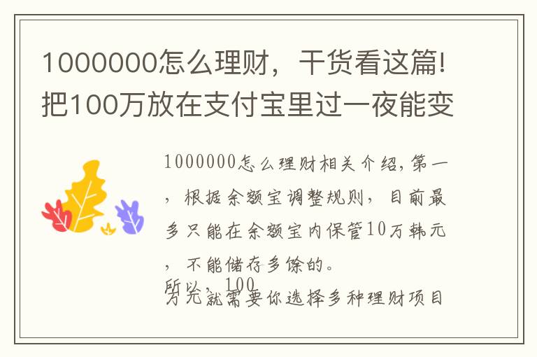 1000000怎么理財(cái)，干貨看這篇!把100萬放在支付寶里過一夜能變成多少？