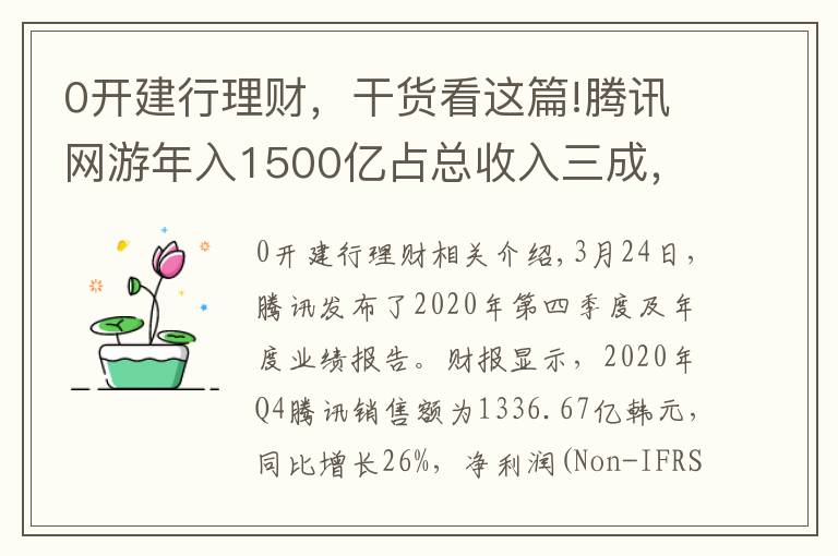 0開建行理財，干貨看這篇!騰訊網(wǎng)游年入1500億占總收入三成，未成年人流水占6%