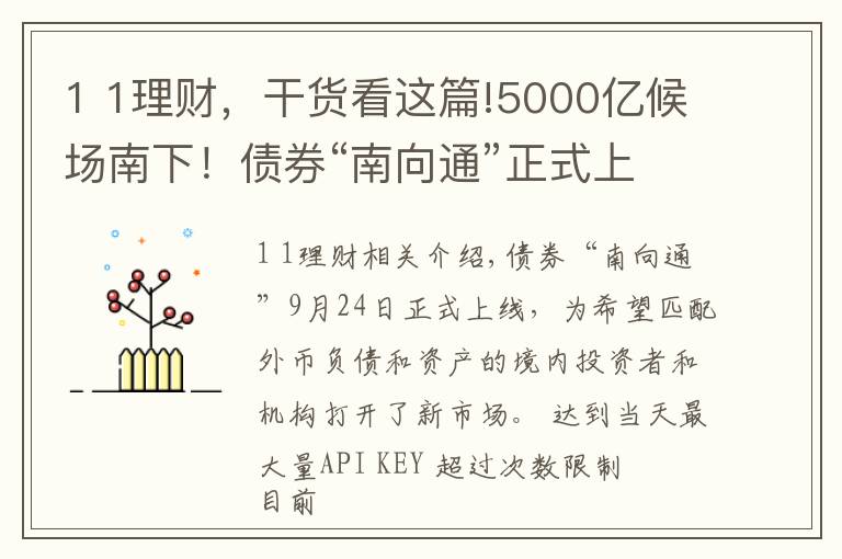 1 1理財，干貨看這篇!5000億候場南下！債券“南向通”正式上線，1元起買的理財也來了，南向掘金開啟？#熱點復(fù)盤#