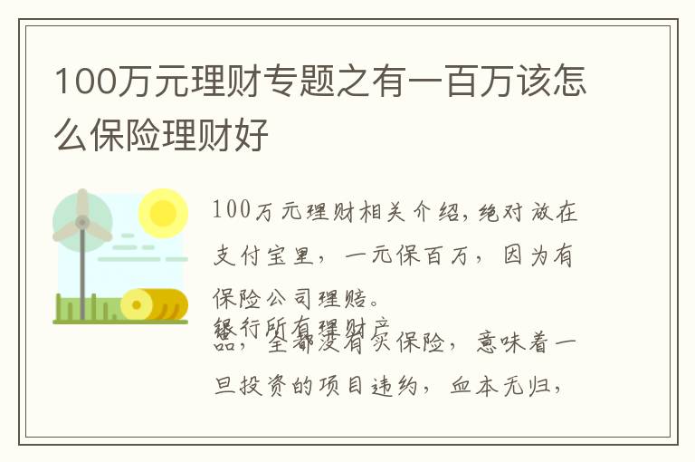 100萬(wàn)元理財(cái)專題之有一百萬(wàn)該怎么保險(xiǎn)理財(cái)好