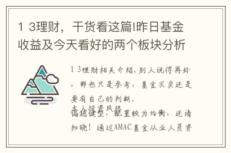 1 3理財(cái)，干貨看這篇!昨日基金收益及今天看好的兩個(gè)板塊分析?。?月3日）