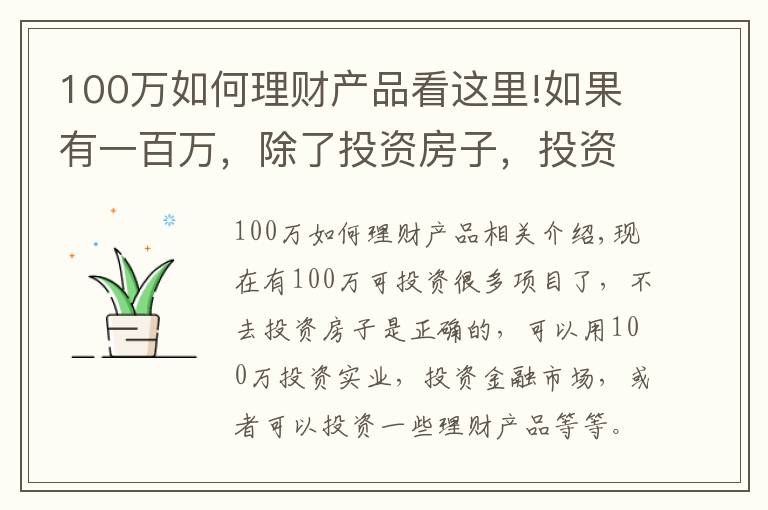 100萬如何理財(cái)產(chǎn)品看這里!如果有一百萬，除了投資房子，投資什么是最好的？