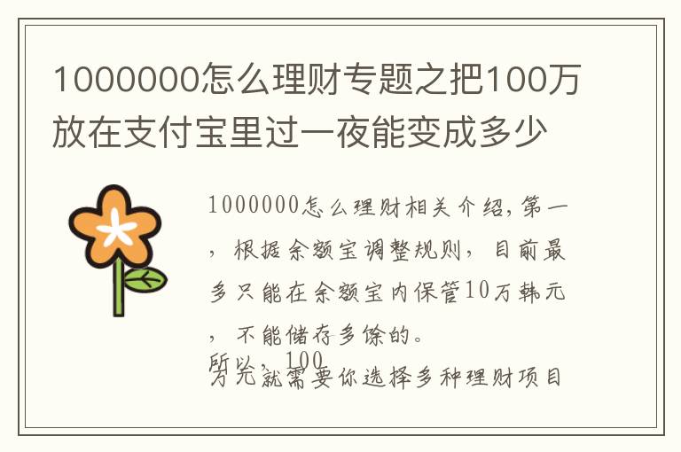 1000000怎么理財(cái)專題之把100萬(wàn)放在支付寶里過(guò)一夜能變成多少？