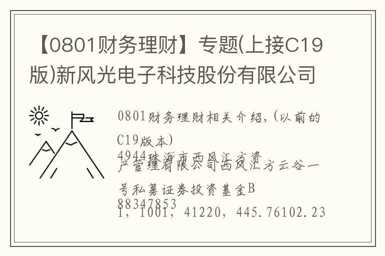 【0801財(cái)務(wù)理財(cái)】專題(上接C19版)新風(fēng)光電子科技股份有限公司首次公開發(fā)行股票并在科創(chuàng)板上市網(wǎng)下初步配售結(jié)果及網(wǎng)上中簽結(jié)果公告(下轉(zhuǎn)C21版)