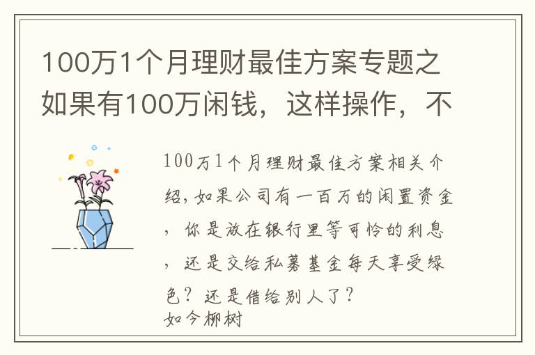 100萬1個月理財最佳方案專題之如果有100萬閑錢，這樣操作，不僅穩(wěn)賺收益還高