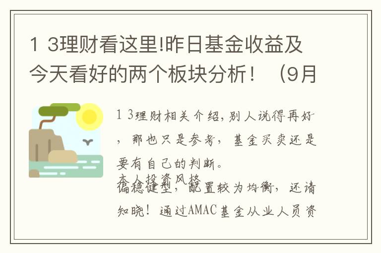 1 3理財(cái)看這里!昨日基金收益及今天看好的兩個(gè)板塊分析?。?月3日）