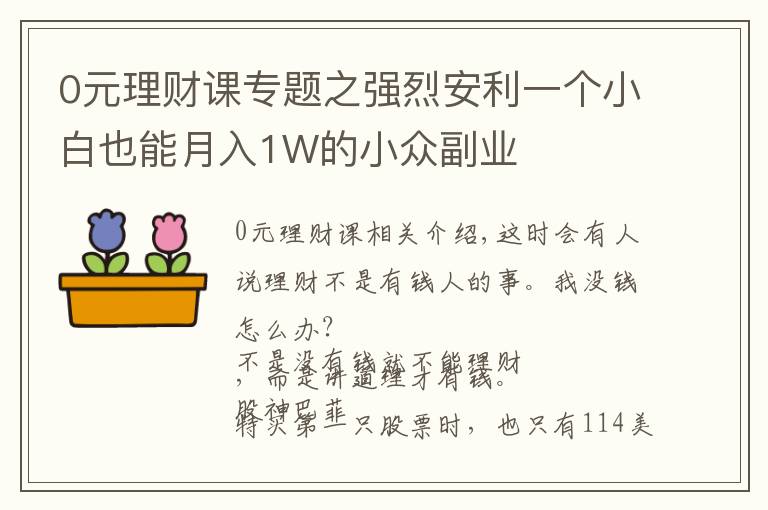 0元理財(cái)課專題之強(qiáng)烈安利一個(gè)小白也能月入1W的小眾副業(yè)