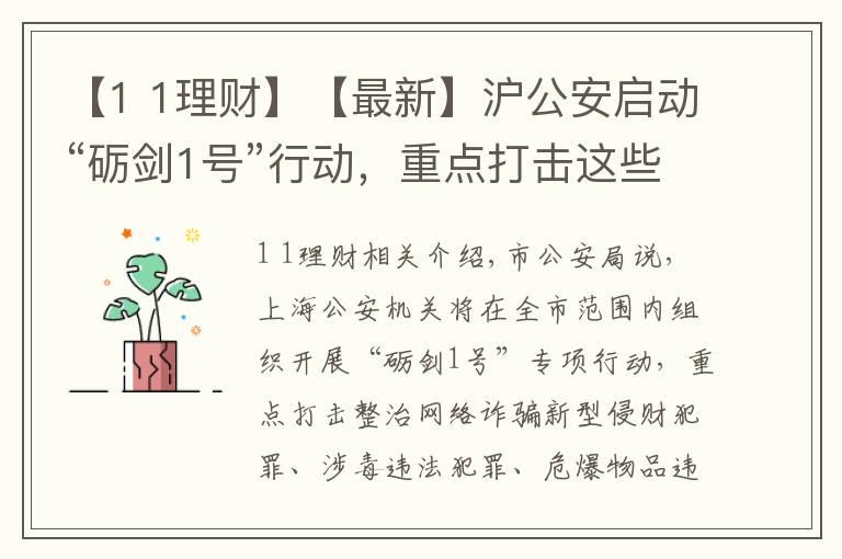 【1 1理財】【最新】滬公安啟動“礪劍1號”行動，重點打擊這些違法犯罪行為