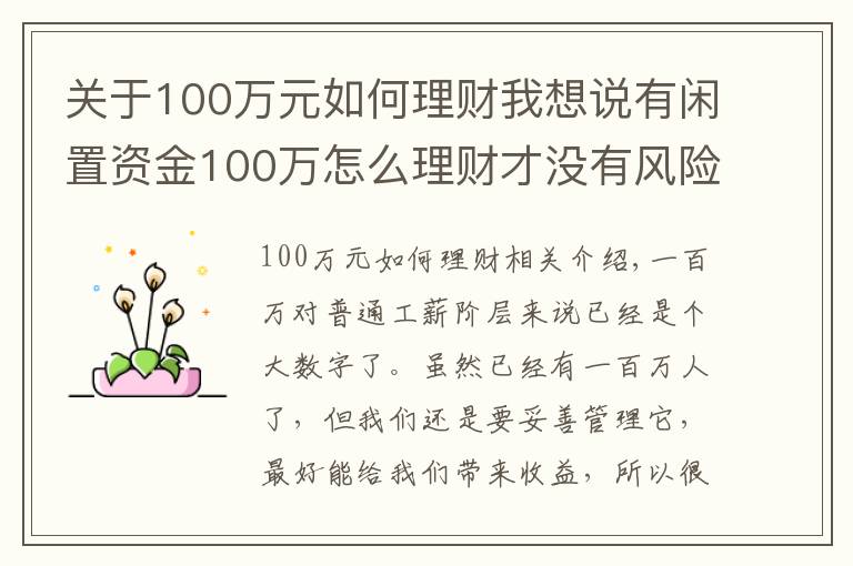 關于100萬元如何理財我想說有閑置資金100萬怎么理財才沒有風險？