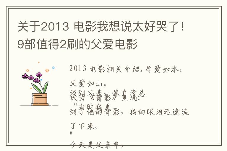 關(guān)于2013 電影我想說太好哭了！9部值得2刷的父愛電影