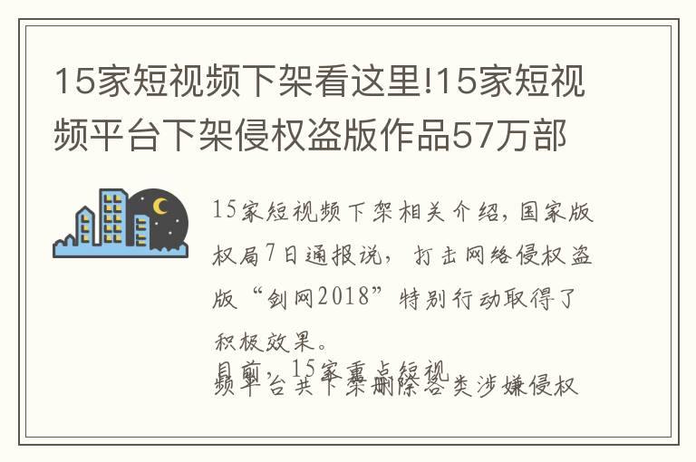 15家短視頻下架看這里!15家短視頻平臺下架侵權盜版作品57萬部