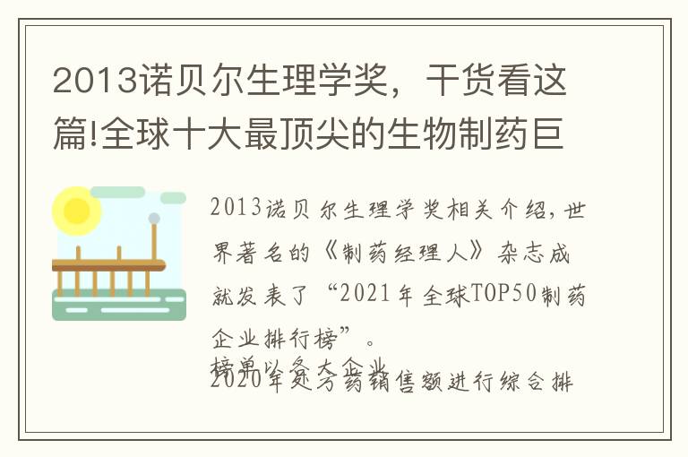 2013諾貝爾生理學(xué)獎，干貨看這篇!全球十大最頂尖的生物制藥巨頭