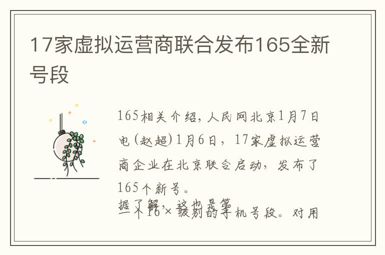 17家虛擬運營商聯(lián)合發(fā)布165全新號段