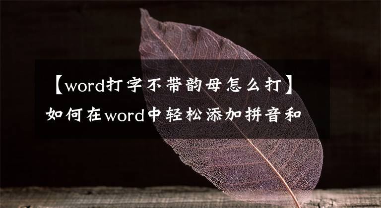 【word打字不帶韻母怎么打】如何在word中輕松添加拼音和音調(diào)？我會和大家分享。