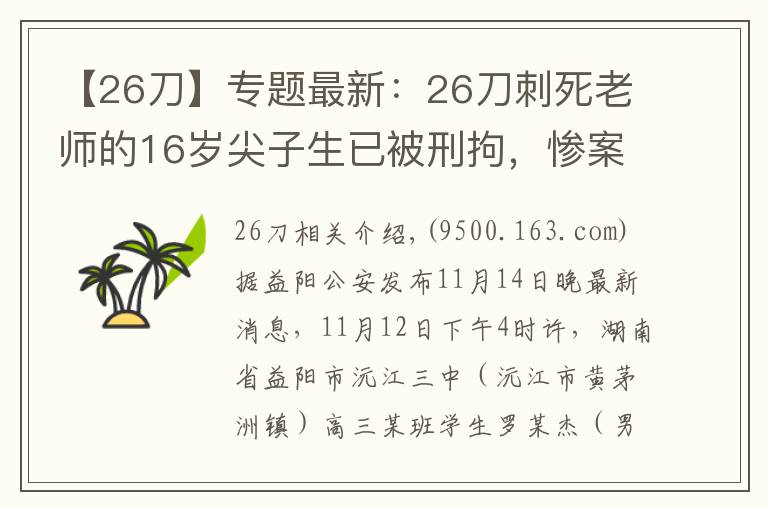 【26刀】專題最新：26刀刺死老師的16歲尖子生已被刑拘，慘案到底怎么發(fā)生的？