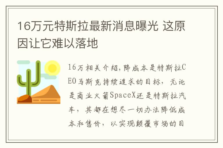 16萬元特斯拉最新消息曝光 這原因讓它難以落地