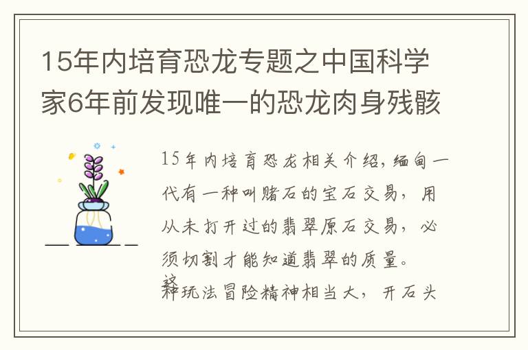 15年內培育恐龍專題之中國科學家6年前發(fā)現(xiàn)唯一的恐龍肉身殘骸，恐龍復活不再是幻想？