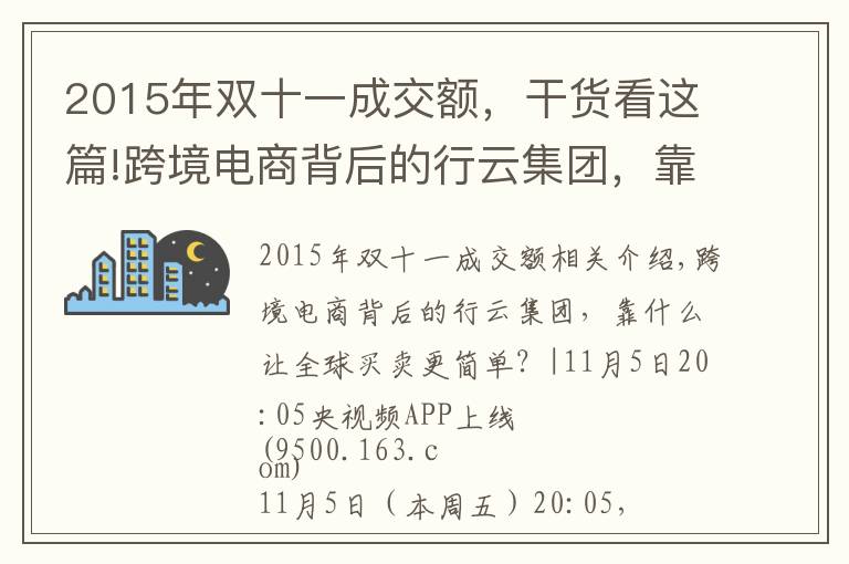 2015年雙十一成交額，干貨看這篇!跨境電商背后的行云集團(tuán)，靠什么讓全球買賣更簡(jiǎn)單？|央視頻上線