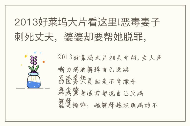 2013好萊塢大片看這里!惡毒妻子刺死丈夫，婆婆卻要幫她脫罪，結(jié)局極度舒適的電影