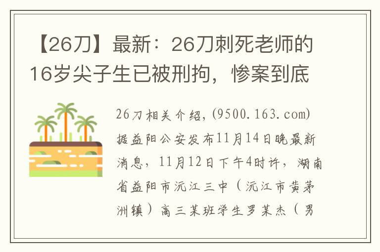 【26刀】最新：26刀刺死老師的16歲尖子生已被刑拘，慘案到底怎么發(fā)生的？