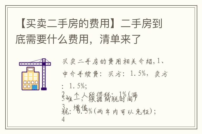 【買賣二手房的費用】二手房到底需要什么費用，清單來了