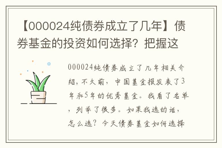 【000024純債券成立了幾年】債券基金的投資如何選擇？把握這3點，就能抓牢長線收益